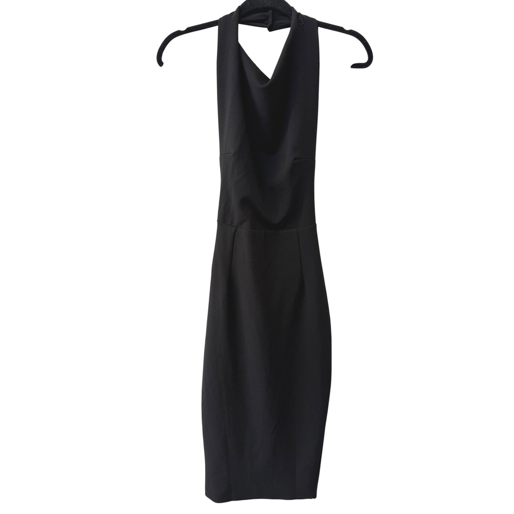 Oldsport Womens Halter Bodycon Midi Dress Black Size XS Minimalist Open Back LBD